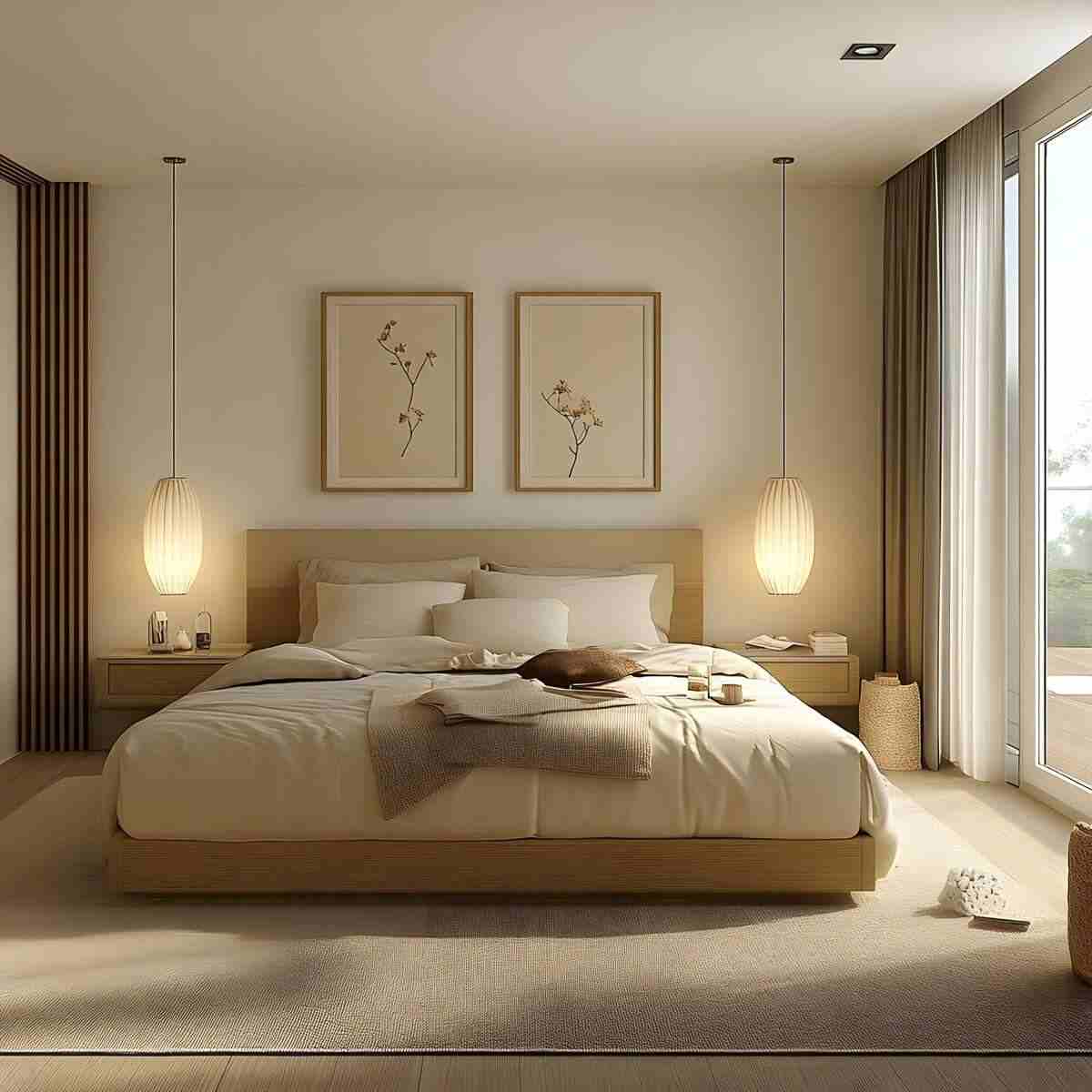 Sơn tường phòng ngủ đẹp kết hợp tranh trang trí AvoraStyle